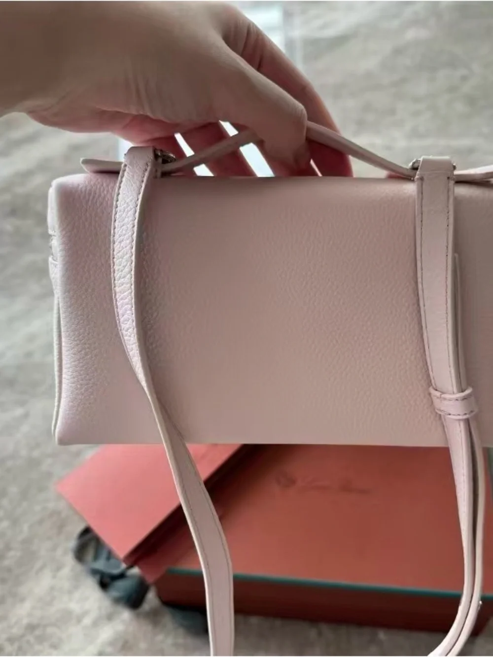 Loro Piana Light Pink Pebbled Leather Top-Zip Satchel